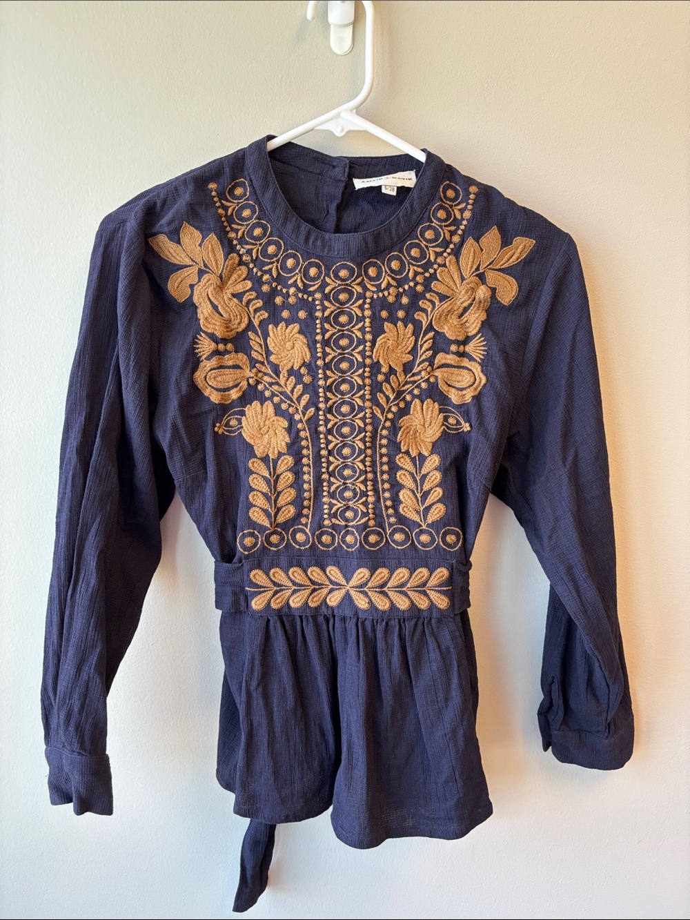 Antik Batik Navy Tunic with Tan Embroidery